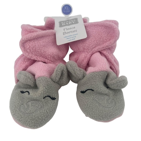 NWT Hudson Baby Pink Gray Elephant Fleece Booty Slippers Size 18-24 Months - Picture 1 of 6